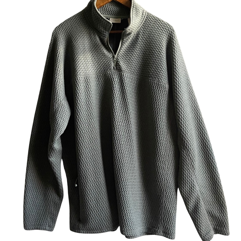 L.L.Bean Pullover Mens XL-Tall Gray Waffle Knit Quarter Zip Mock Neck Outdoor